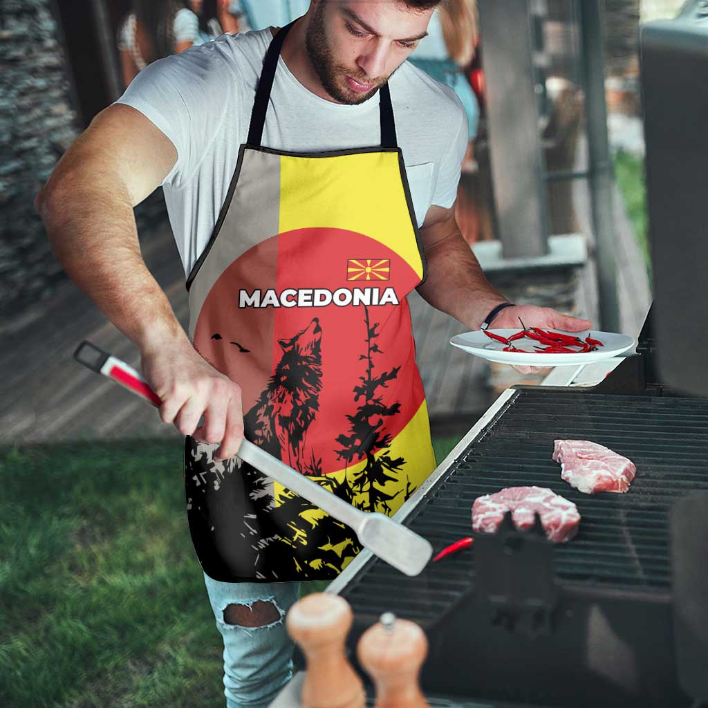 Macedonia Apron with Howling Wolf and Sunset Forest Design - Wonder Print Shop