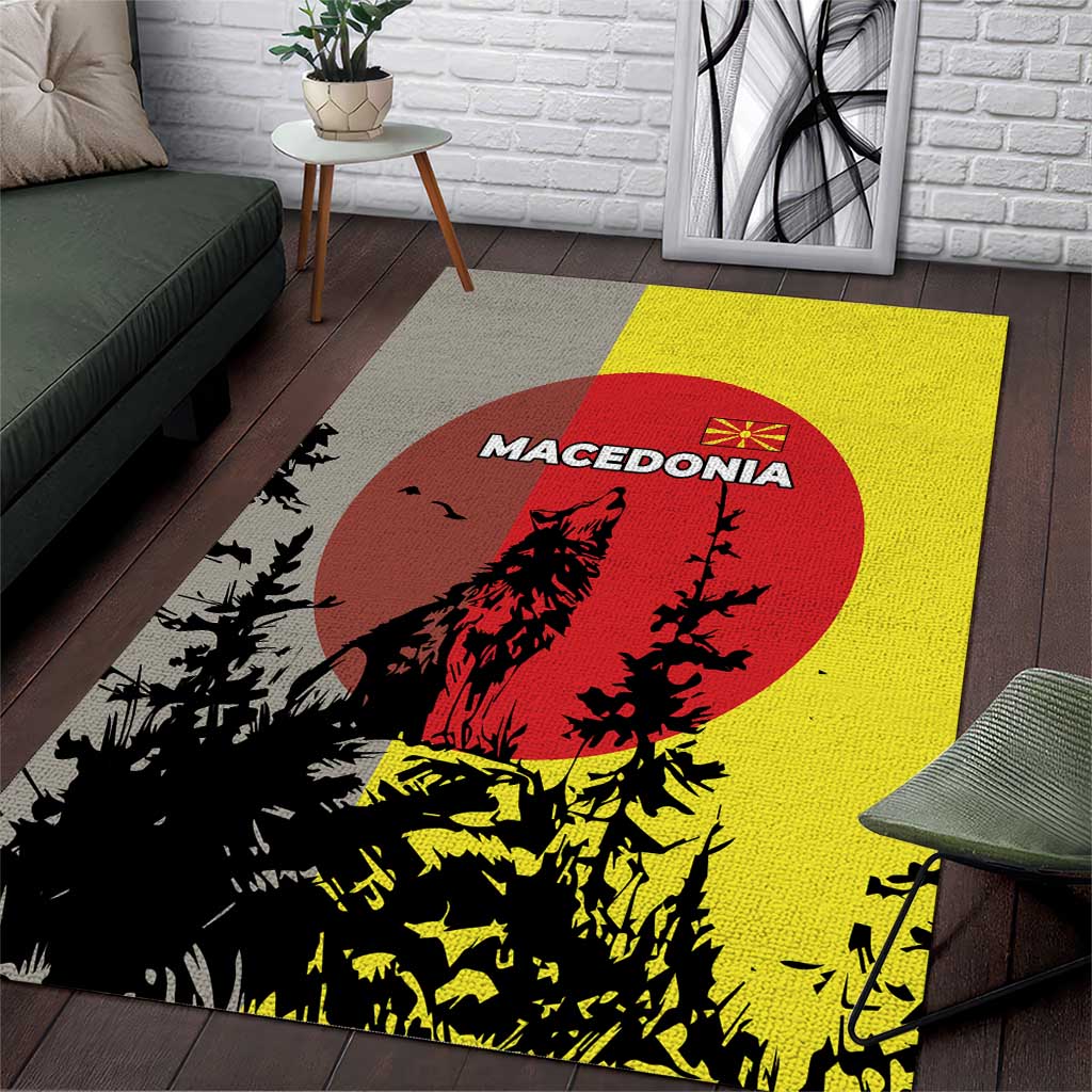 Macedonia Area Rug with Howling Wolf and Sunset Forest Design - Wonder Print Shop