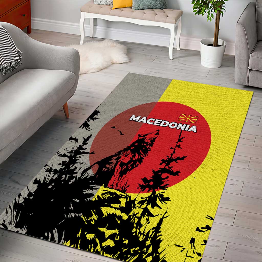 Macedonia Area Rug with Howling Wolf and Sunset Forest Design - Wonder Print Shop