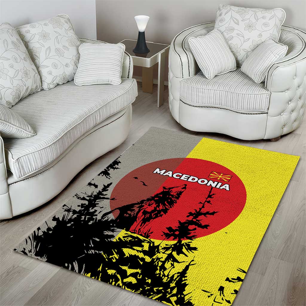 Macedonia Area Rug with Howling Wolf and Sunset Forest Design - Wonder Print Shop