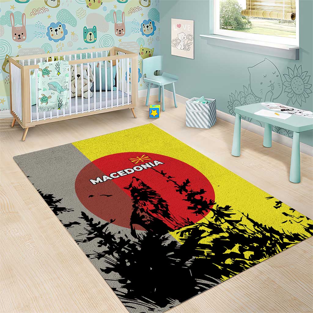 Macedonia Area Rug with Howling Wolf and Sunset Forest Design - Wonder Print Shop
