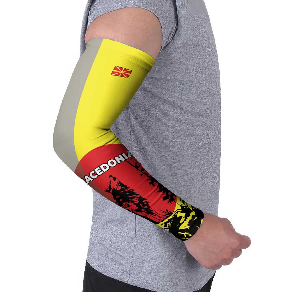 Macedonia Arm Sleeves with Howling Wolf and Sunset Forest Design - Wonder Print Shop