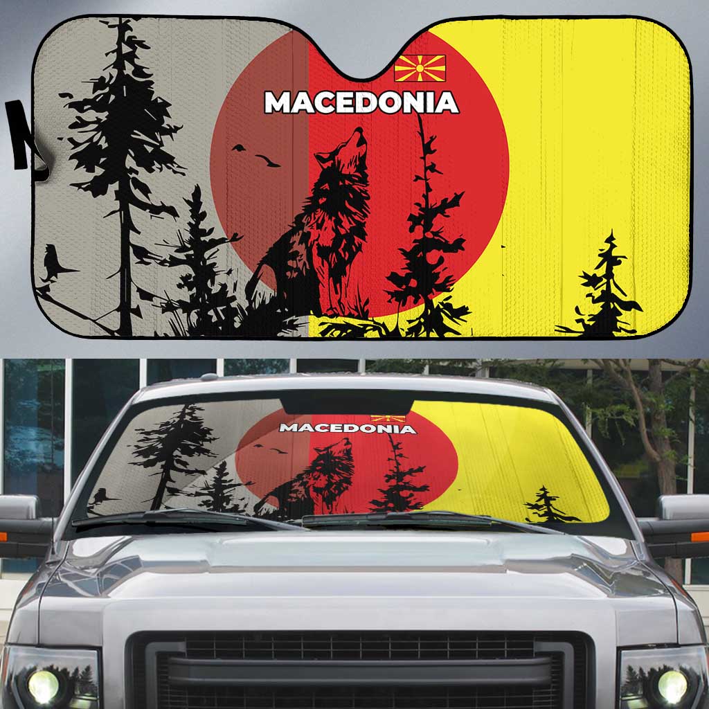 Macedonia Auto Sun Shade with Howling Wolf and Sunset Forest Design - Wonder Print Shop