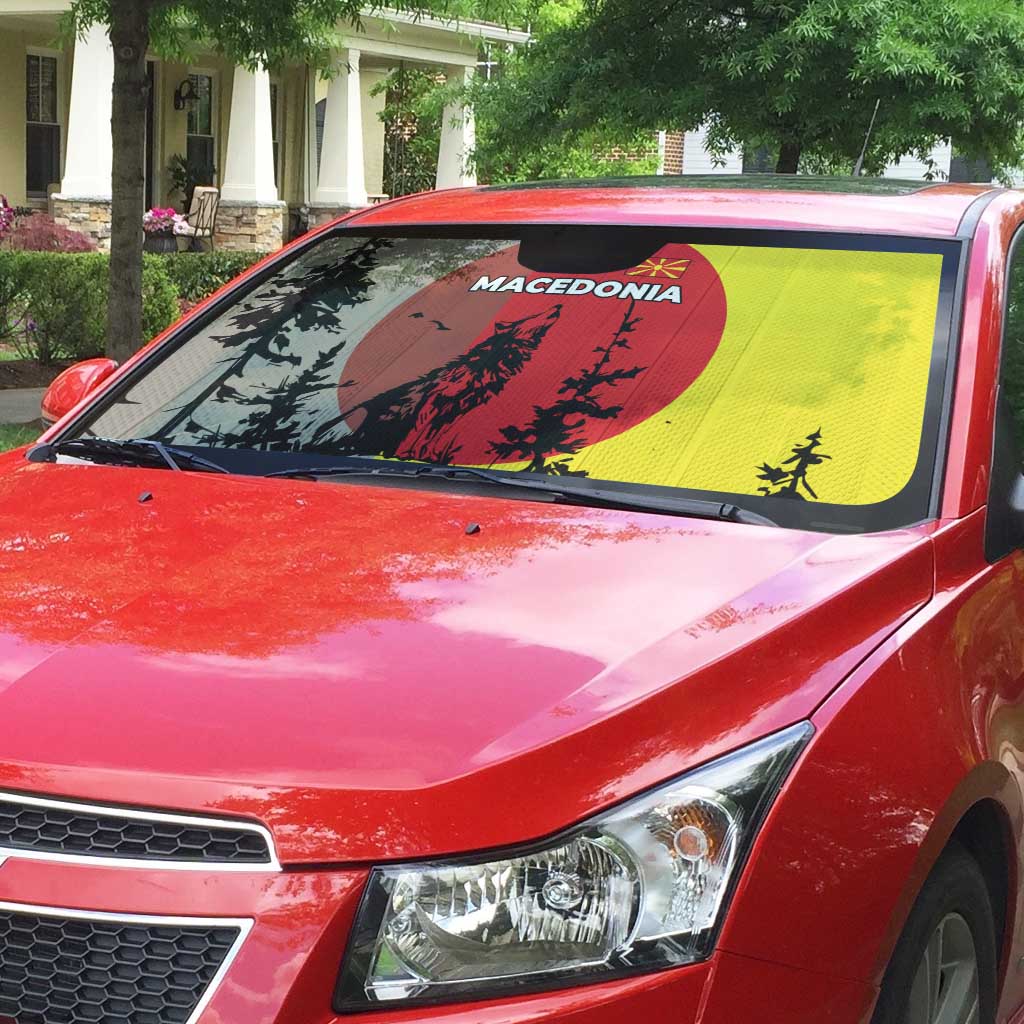 Macedonia Auto Sun Shade with Howling Wolf and Sunset Forest Design - Wonder Print Shop