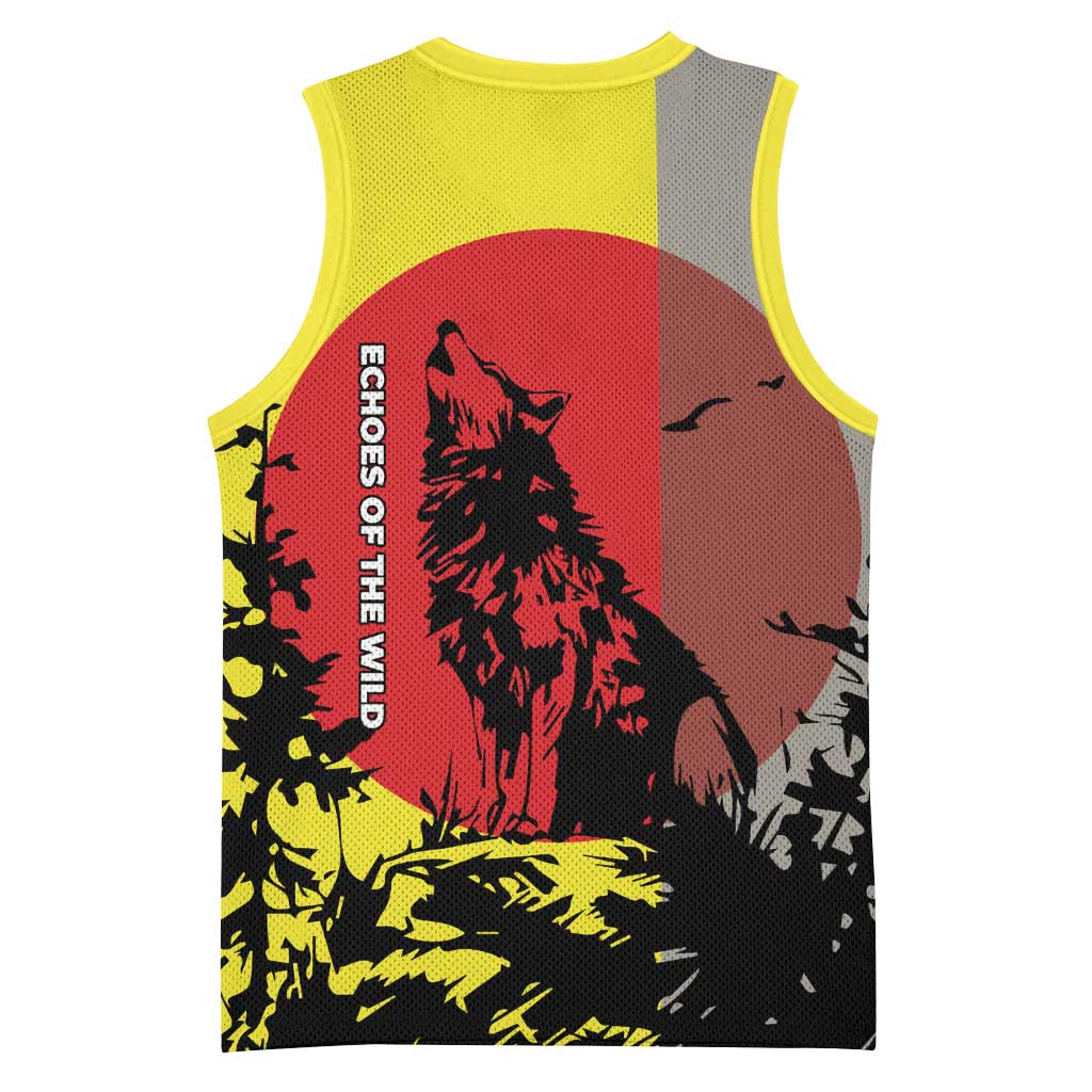 Macedonia Basketball Jersey with Howling Wolf and Sunset Forest Design - Wonder Print Shop