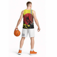 Macedonia Basketball Jersey with Howling Wolf and Sunset Forest Design - Wonder Print Shop