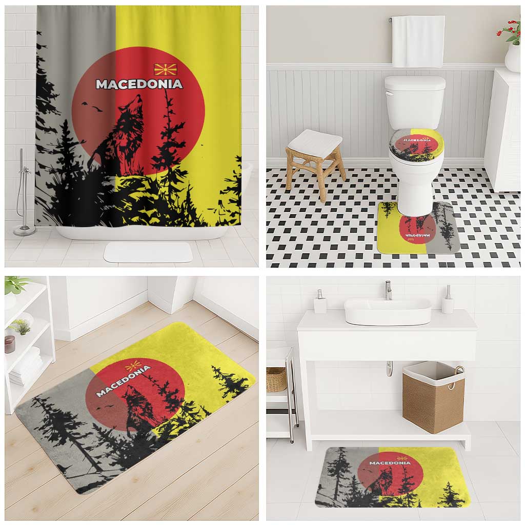 Macedonia Bathroom Set with Howling Wolf and Sunset Forest Design - Wonder Print Shop