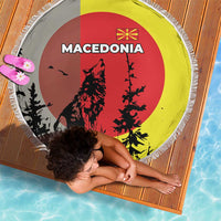 Macedonia Beach Blanket with Howling Wolf and Sunset Forest Design - Wonder Print Shop
