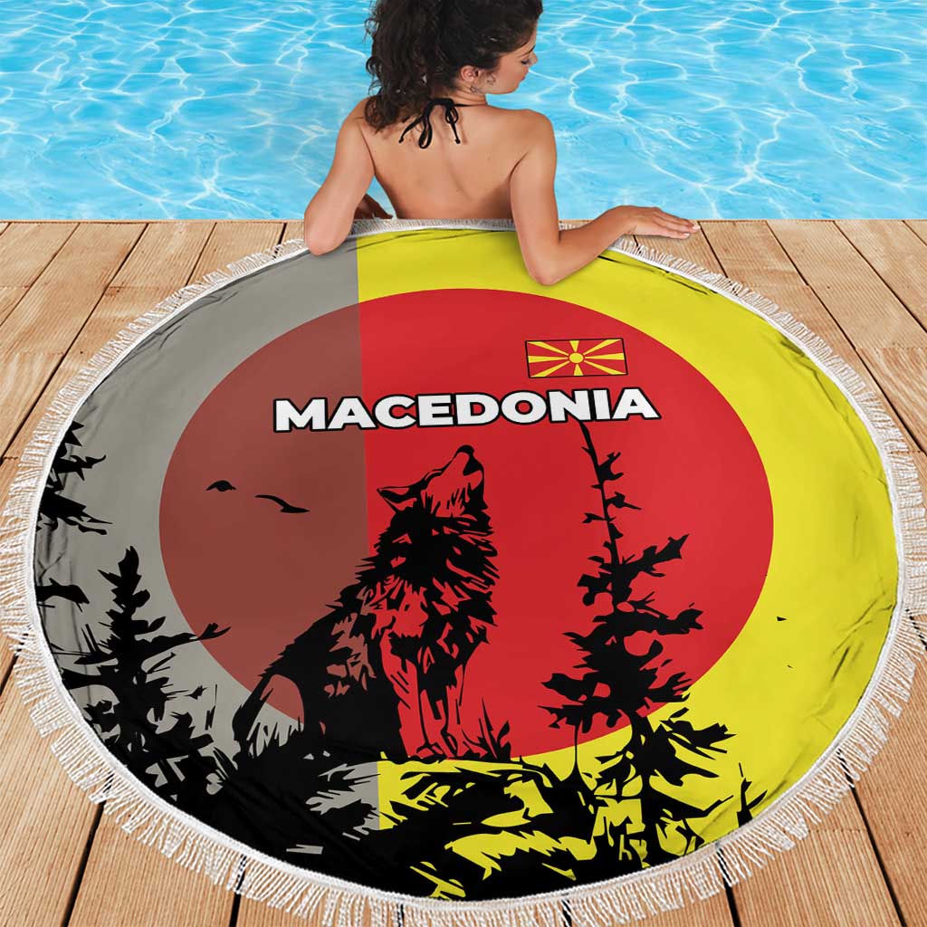 Macedonia Beach Blanket with Howling Wolf and Sunset Forest Design - Wonder Print Shop