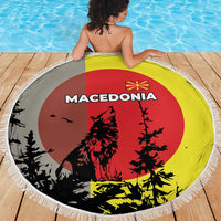 Macedonia Beach Blanket with Howling Wolf and Sunset Forest Design - Wonder Print Shop