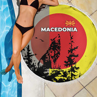 Macedonia Beach Blanket with Howling Wolf and Sunset Forest Design - Wonder Print Shop