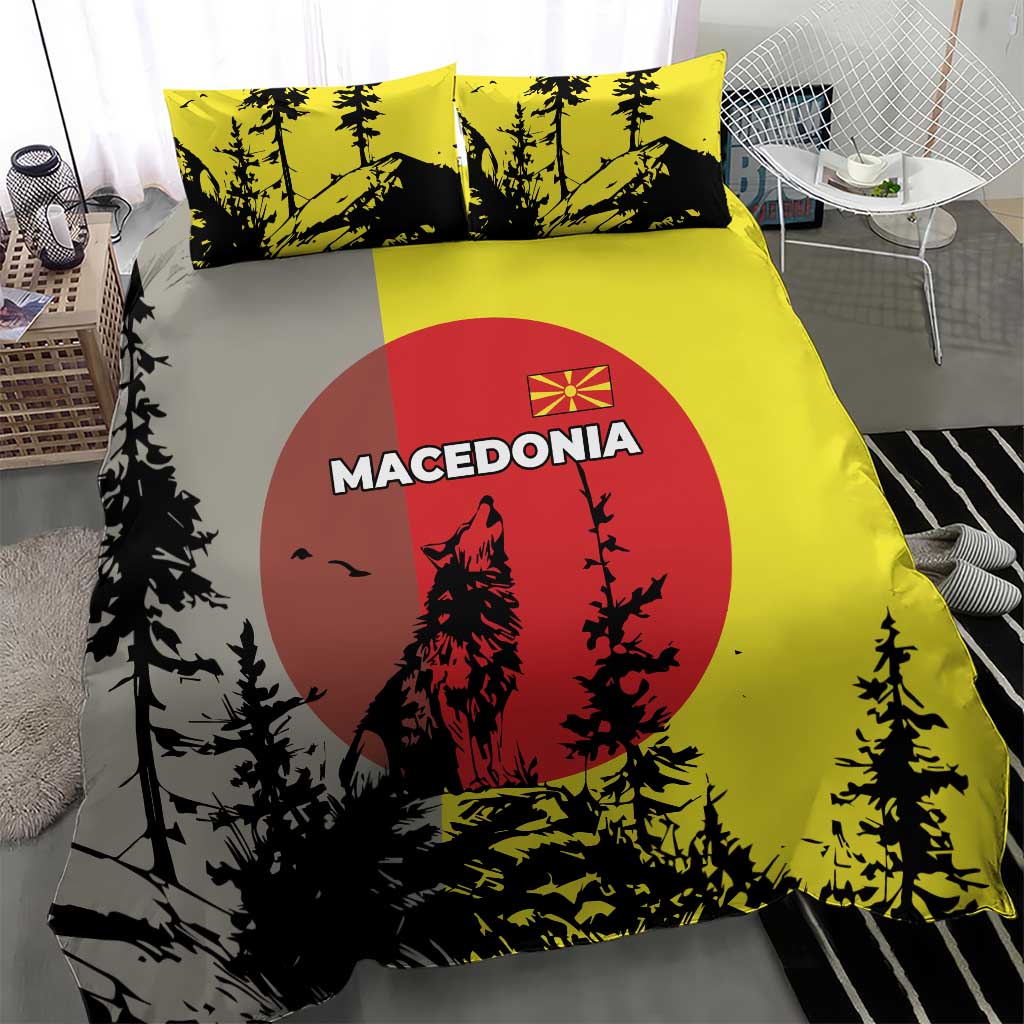 Macedonia Bedding Set with Howling Wolf and Sunset Forest Design - Wonder Print Shop