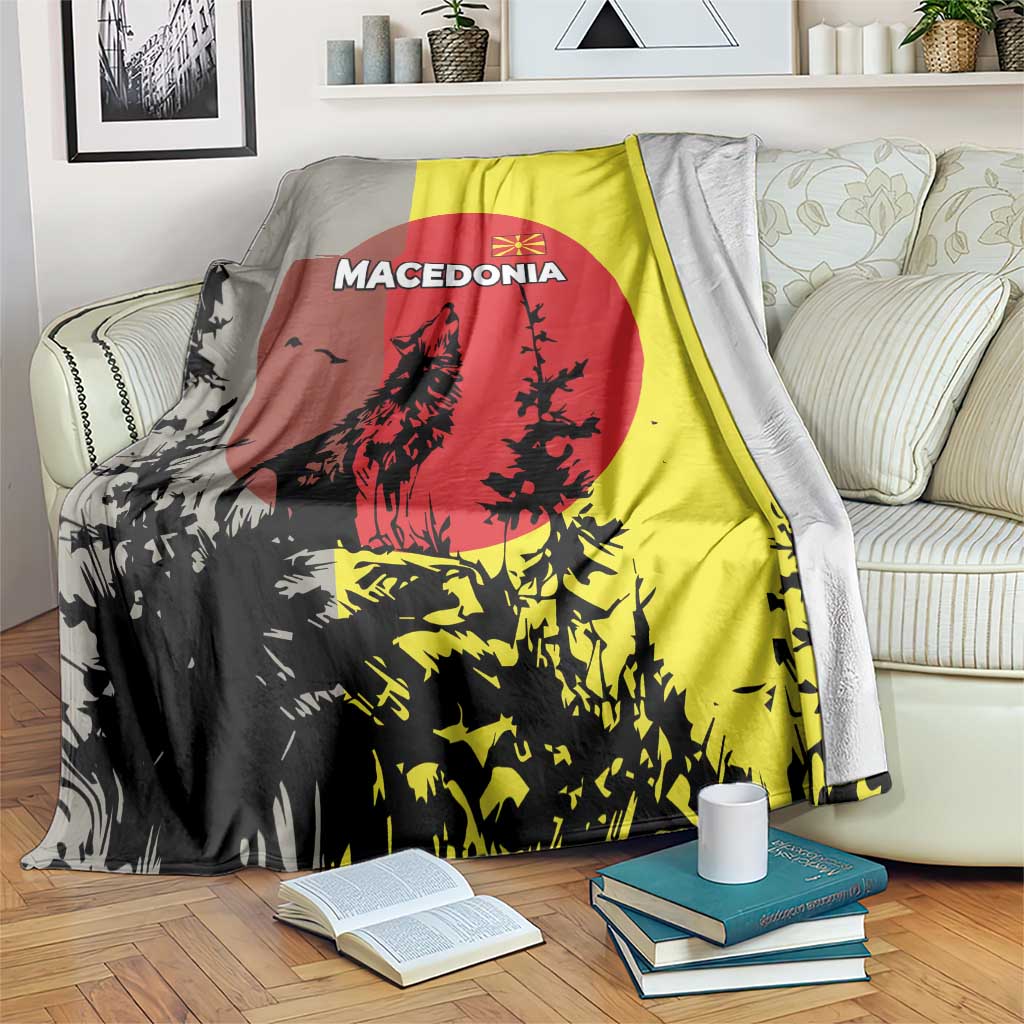 Macedonia Blanket with Howling Wolf and Sunset Forest Design - Wonder Print Shop