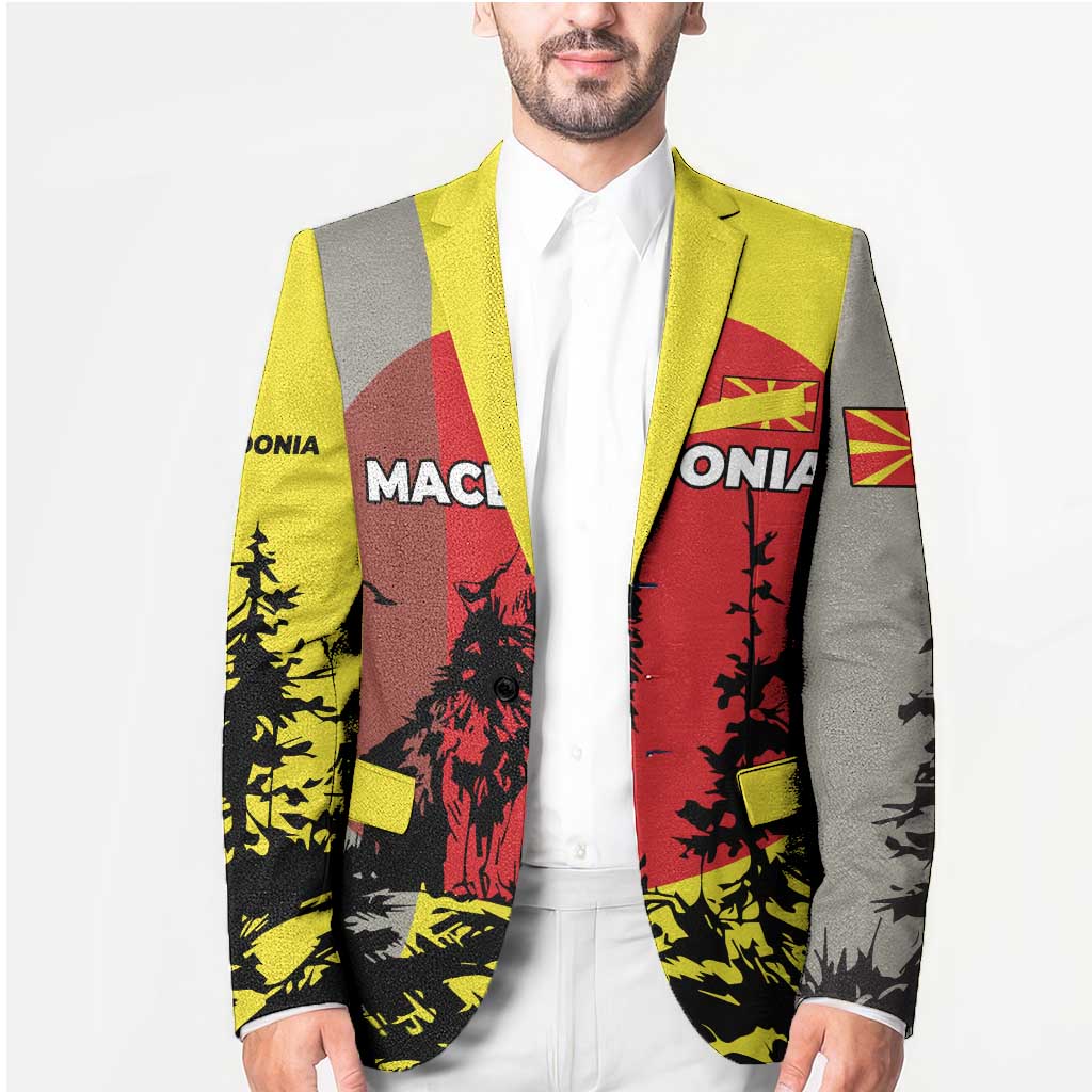 Macedonia Blazer with Howling Wolf and Sunset Forest Design - Wonder Print Shop