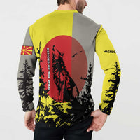 Macedonia Button Sweatshirt with Howling Wolf and Sunset Forest Design - Wonder Print Shop