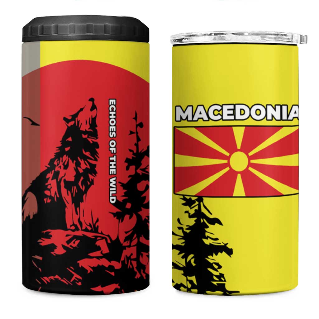 Macedonia 4 in 1 Can Cooler Tumbler with Howling Wolf and Sunset Forest Design - Wonder Print Shop