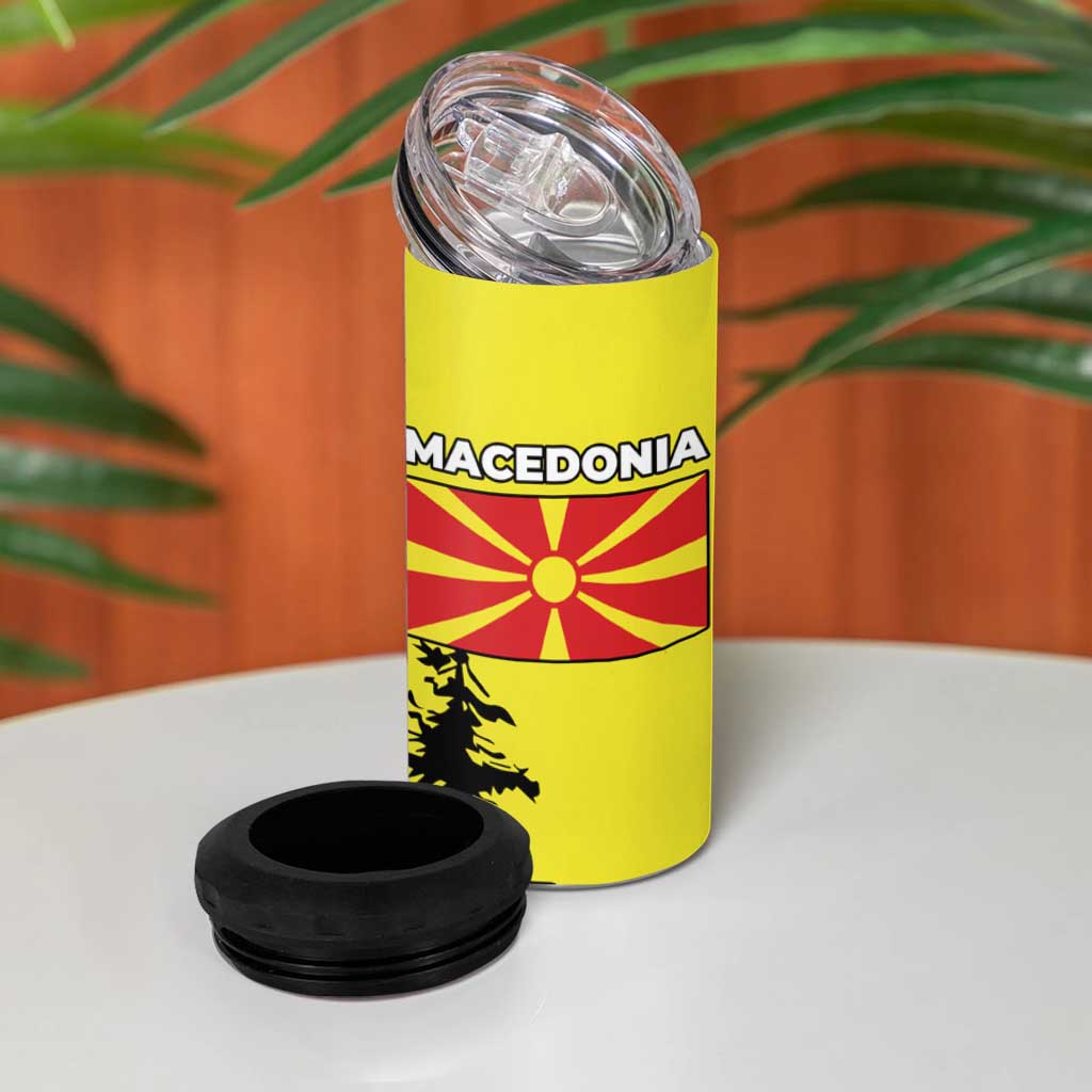 Macedonia 4 in 1 Can Cooler Tumbler with Howling Wolf and Sunset Forest Design - Wonder Print Shop