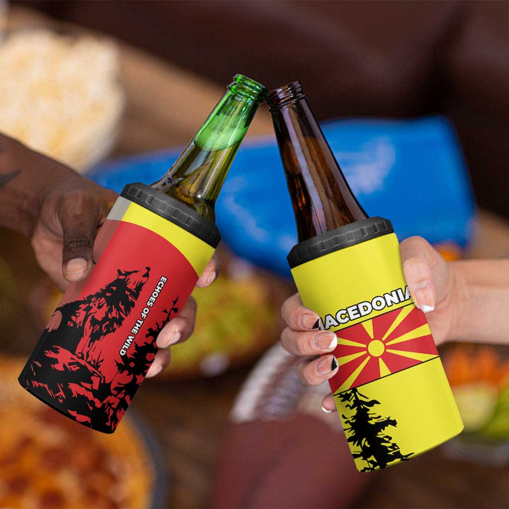 Macedonia 4 in 1 Can Cooler Tumbler with Howling Wolf and Sunset Forest Design - Wonder Print Shop