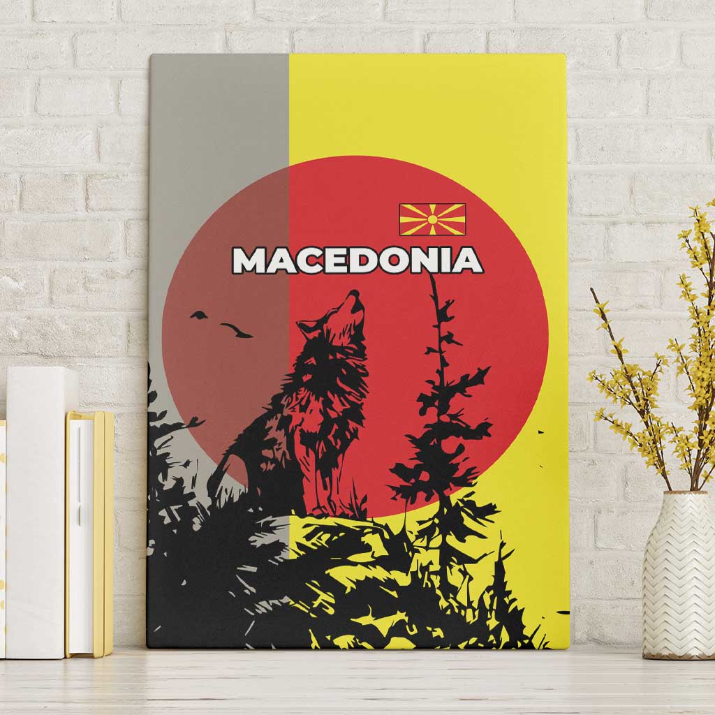 Macedonia Canvas Wall Art with Howling Wolf and Sunset Forest Design - Wonder Print Shop