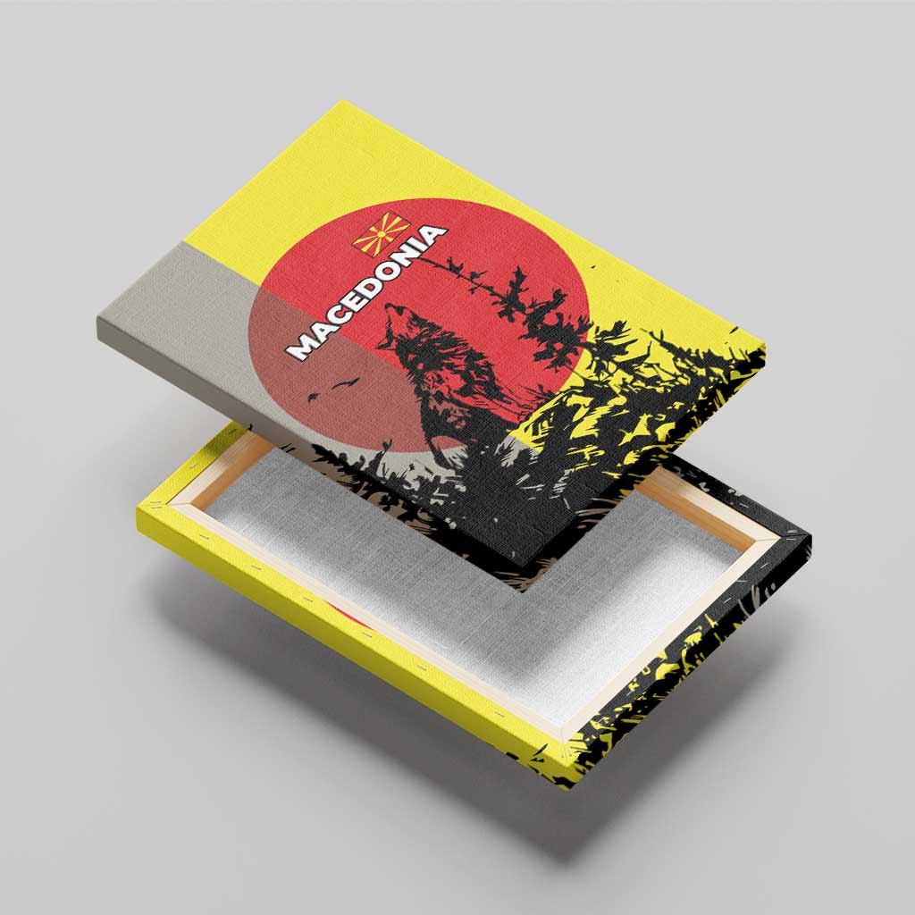 Macedonia Canvas Wall Art with Howling Wolf and Sunset Forest Design - Wonder Print Shop