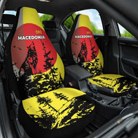 Macedonia Car Seat Cover with Howling Wolf and Sunset Forest Design - Wonder Print Shop