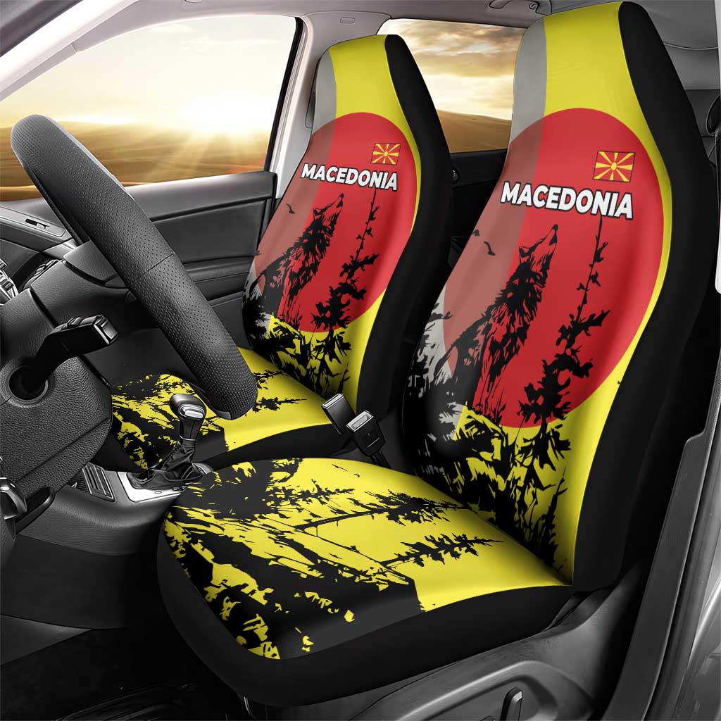 Macedonia Car Seat Cover with Howling Wolf and Sunset Forest Design - Wonder Print Shop