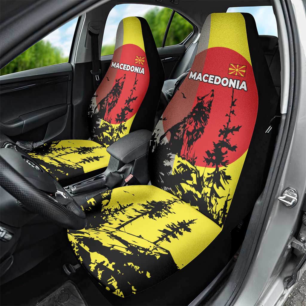 Macedonia Car Seat Cover with Howling Wolf and Sunset Forest Design - Wonder Print Shop