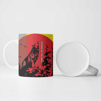 Macedonia Ceramic Mug with Howling Wolf and Sunset Forest Design - Wonder Print Shop