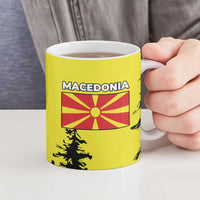 Macedonia Ceramic Mug with Howling Wolf and Sunset Forest Design - Wonder Print Shop