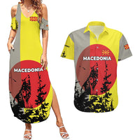 Macedonia Couples Matching Summer Maxi Dress and Hawaiian Shirt with Howling Wolf and Sunset Forest Design - Wonder Print Shop