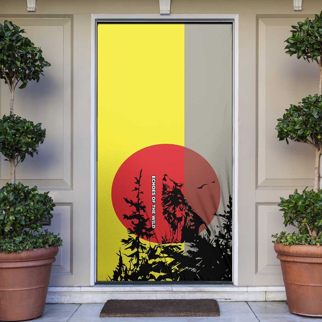 Macedonia Door Cover with Howling Wolf and Sunset Forest Design - Wonder Print Shop