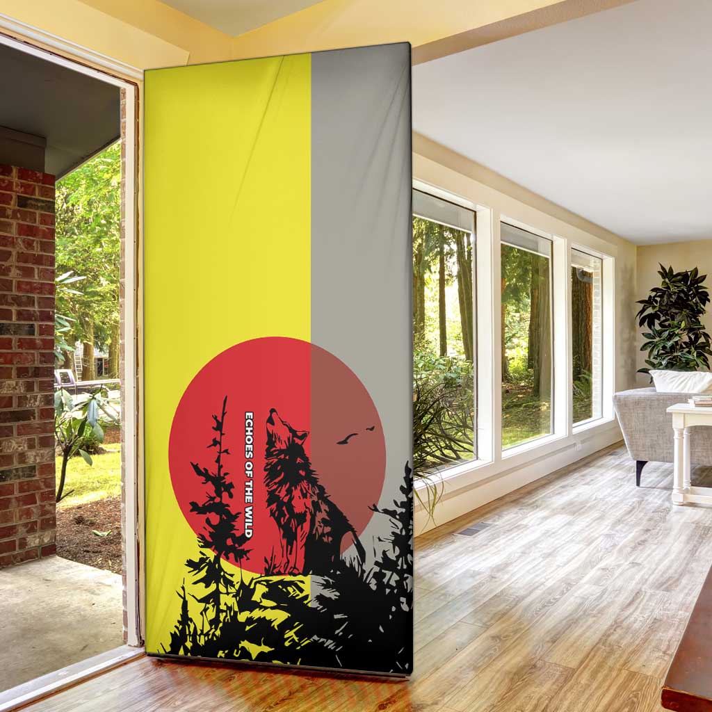 Macedonia Door Cover with Howling Wolf and Sunset Forest Design - Wonder Print Shop