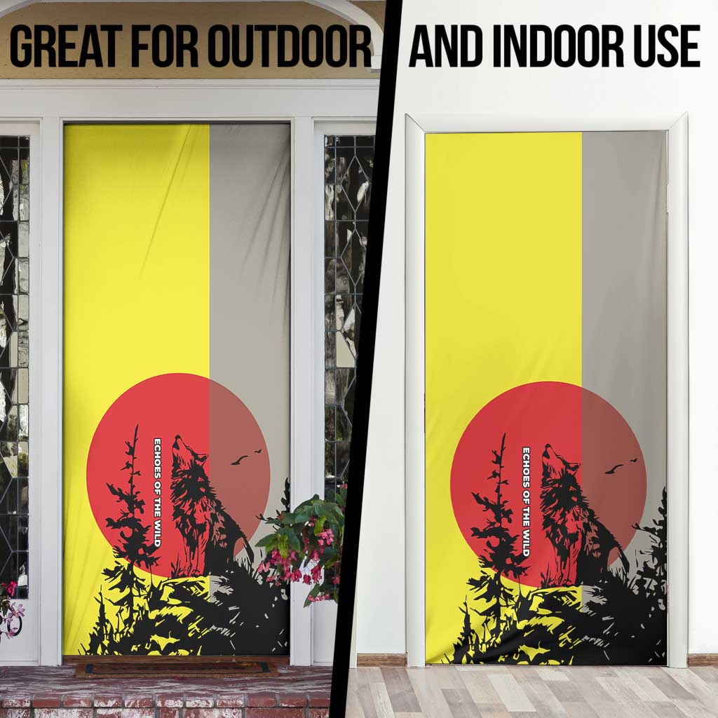 Macedonia Door Cover with Howling Wolf and Sunset Forest Design - Wonder Print Shop
