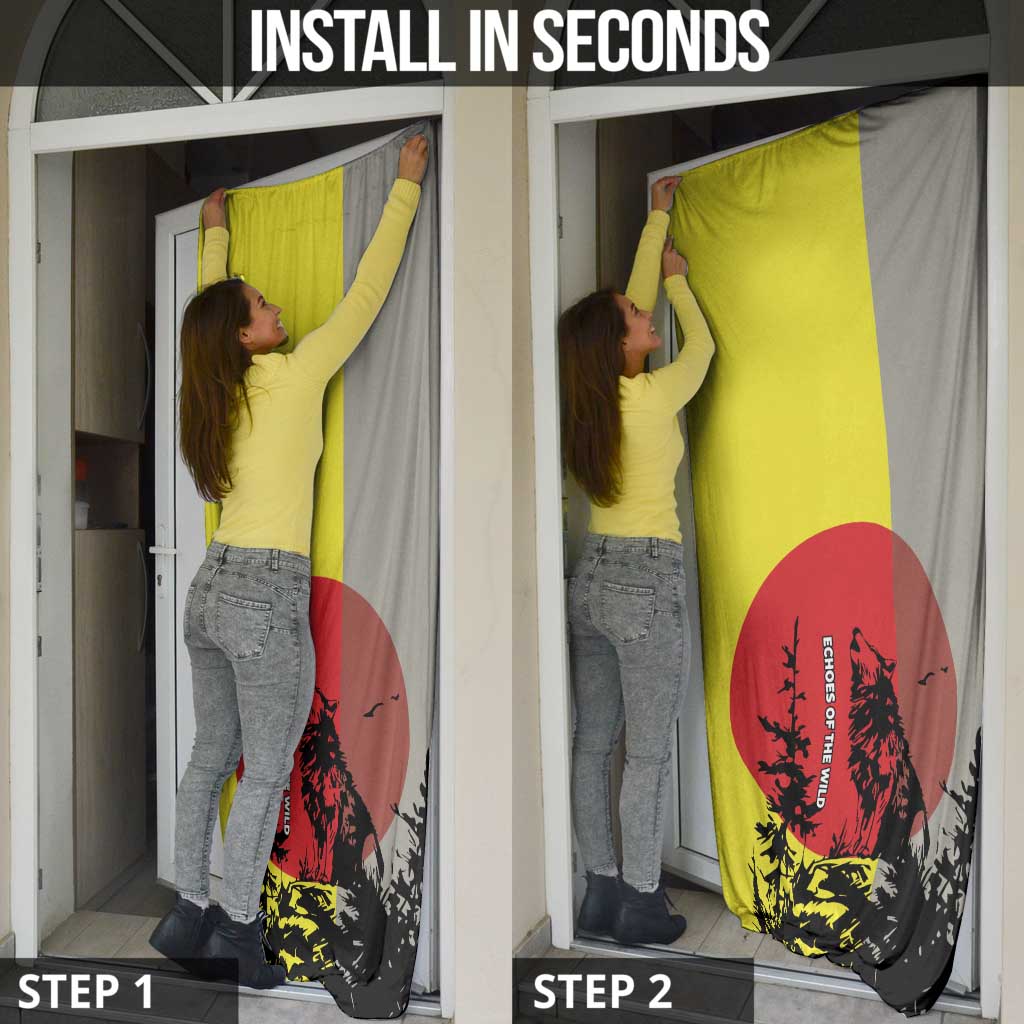 Macedonia Door Cover with Howling Wolf and Sunset Forest Design - Wonder Print Shop