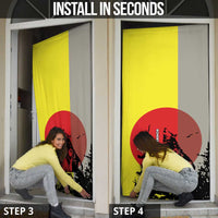 Macedonia Door Cover with Howling Wolf and Sunset Forest Design - Wonder Print Shop