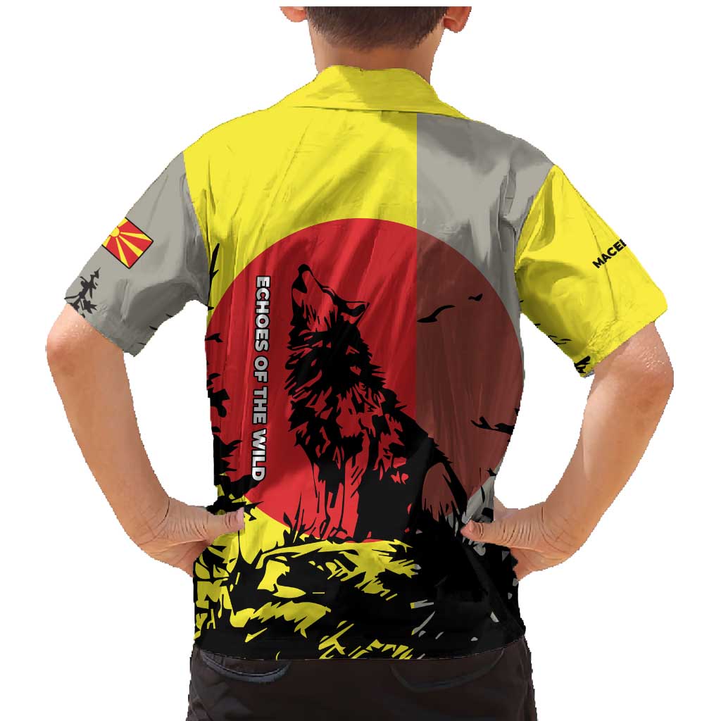 Macedonia Family Matching Mermaid Dress and Hawaiian Shirt with Howling Wolf and Sunset Forest Design - Wonder Print Shop