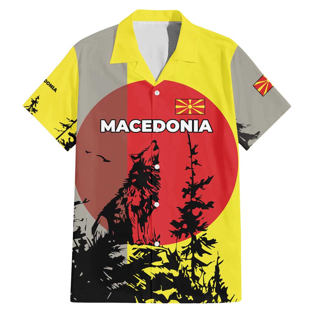 Macedonia Family Matching Mermaid Dress and Hawaiian Shirt with Howling Wolf and Sunset Forest Design - Wonder Print Shop