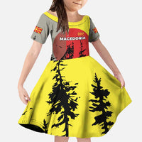 Macedonia Family Matching Off Shoulder Maxi Dress and Hawaiian Shirt with Howling Wolf and Sunset Forest Design - Wonder Print Shop