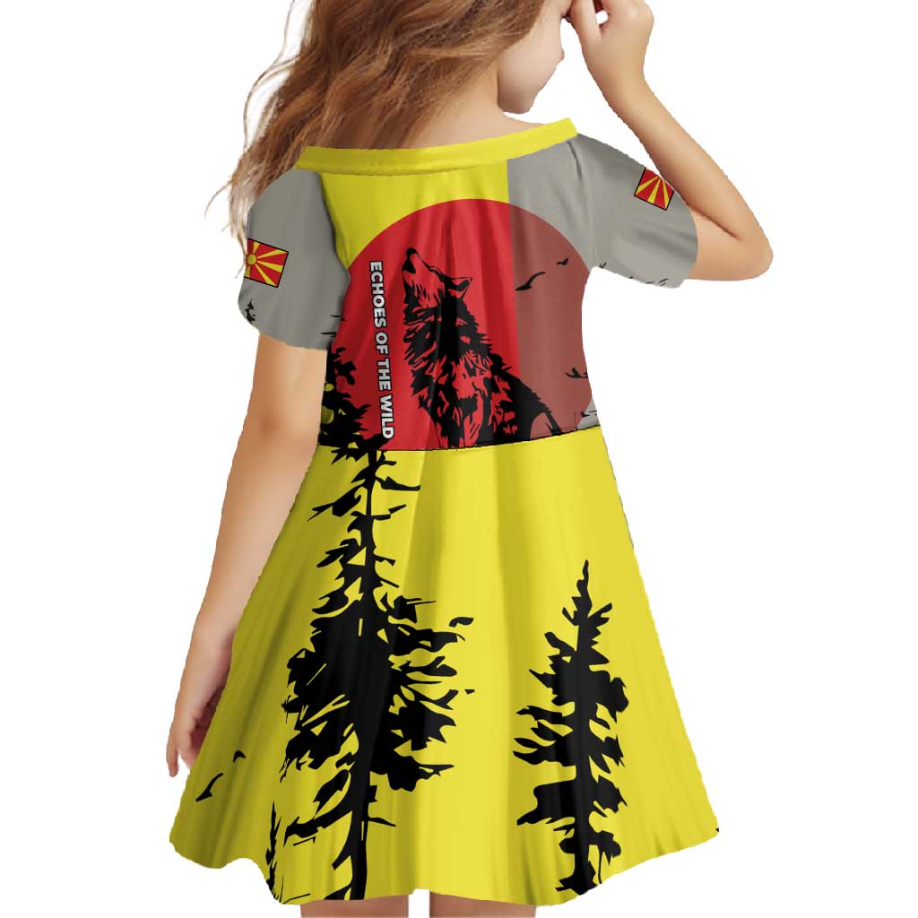 Macedonia Family Matching Off Shoulder Maxi Dress and Hawaiian Shirt with Howling Wolf and Sunset Forest Design - Wonder Print Shop