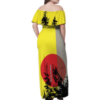 Macedonia Family Matching Off Shoulder Maxi Dress and Hawaiian Shirt with Howling Wolf and Sunset Forest Design - Wonder Print Shop