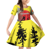 Macedonia Family Matching Off Shoulder Short Dress and Hawaiian Shirt with Howling Wolf and Sunset Forest Design - Wonder Print Shop