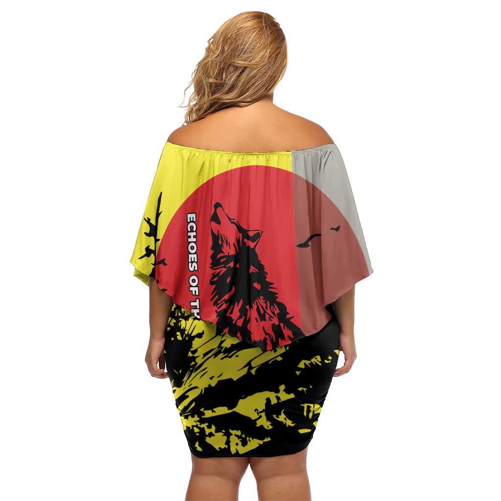 Macedonia Family Matching Off Shoulder Short Dress and Hawaiian Shirt with Howling Wolf and Sunset Forest Design - Wonder Print Shop