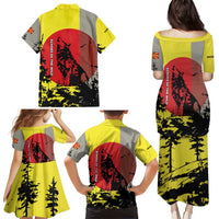 Macedonia Family Matching Puletasi and Hawaiian Shirt with Howling Wolf and Sunset Forest Design - Wonder Print Shop