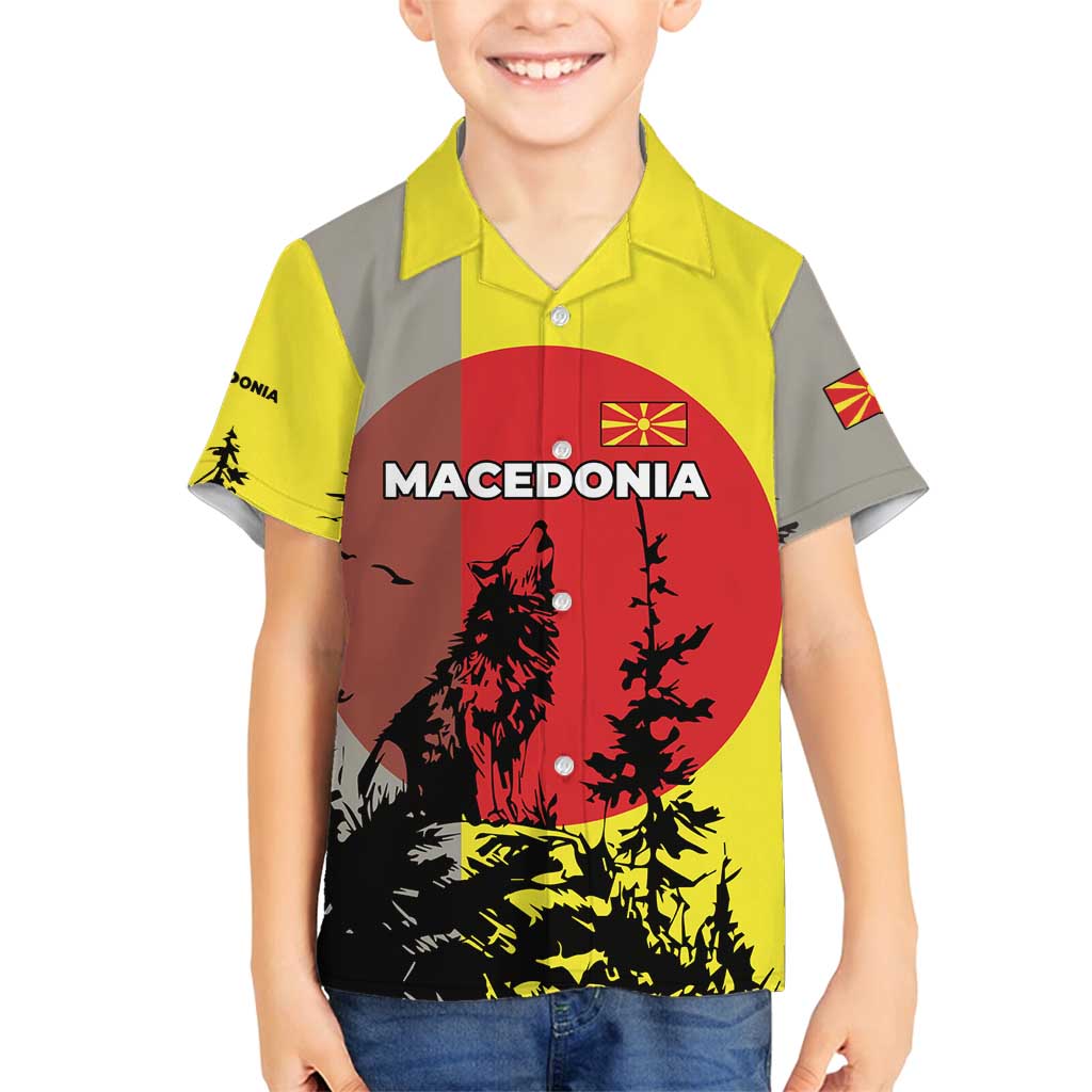 Macedonia Family Matching Puletasi and Hawaiian Shirt with Howling Wolf and Sunset Forest Design - Wonder Print Shop