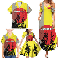 Macedonia Family Matching Summer Maxi Dress and Hawaiian Shirt with Howling Wolf and Sunset Forest Design - Wonder Print Shop