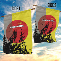 Macedonia Garden Flag with Howling Wolf and Sunset Forest Design - Wonder Print Shop