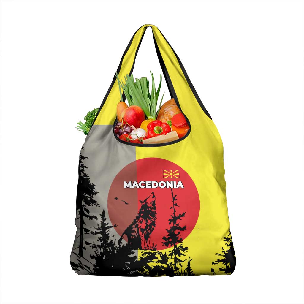 Macedonia Grocery Bag with Howling Wolf and Sunset Forest Design - Wonder Print Shop