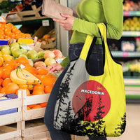 Macedonia Grocery Bag with Howling Wolf and Sunset Forest Design - Wonder Print Shop