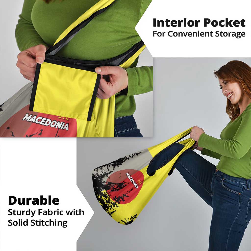 Macedonia Grocery Bag with Howling Wolf and Sunset Forest Design - Wonder Print Shop