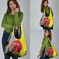 Macedonia Grocery Bag with Howling Wolf and Sunset Forest Design - Wonder Print Shop